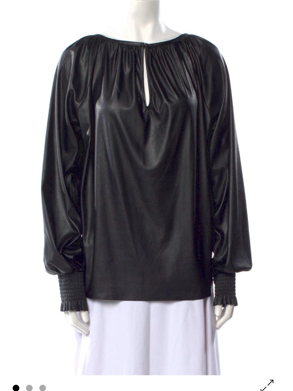 Milly Black Gathered Neck Long-Sleeve Blouse